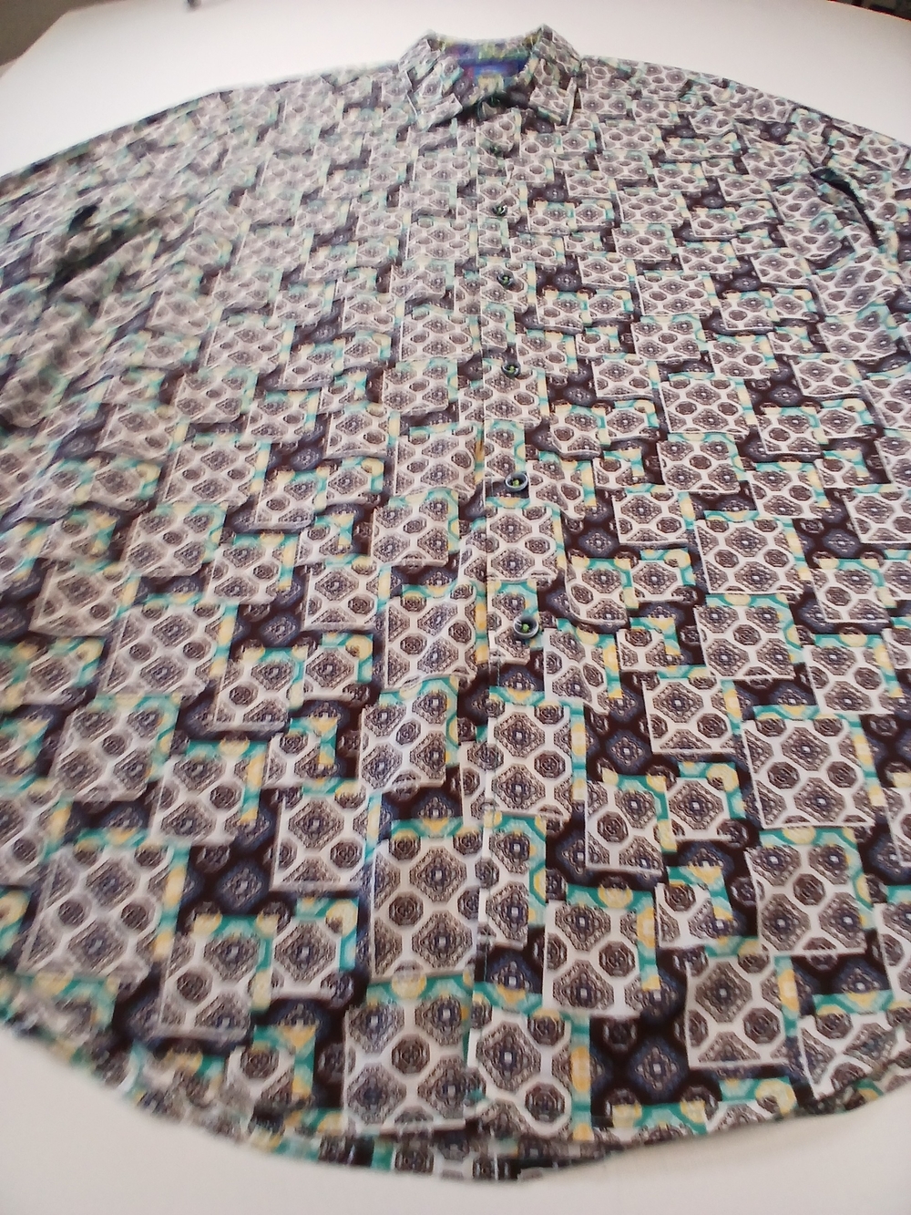 Robert Graham Black, White & Teal Geometric Mosaic Tile Print Button-Down Shirt - Picture 4 of 7